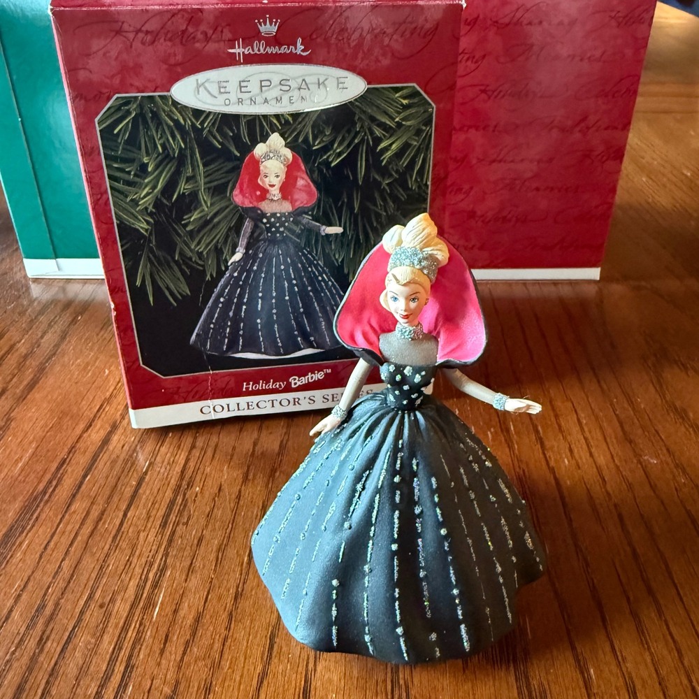 Hallmark Keepsake 1998 Holiday Barbie Ornament 6th‎ in Series Black Gown Box